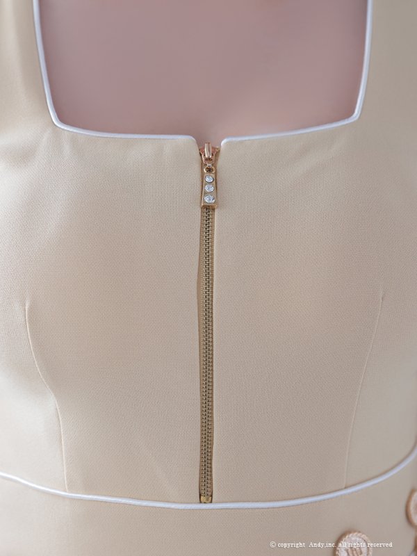 画像49: XSサイズあり【ANDY/アンディ】フロントジップ/ バイカラー/ チェーン/ 袖あり/ 七分袖/ フレア/ ミニドレス/ キャバドレス[OF05] (49)