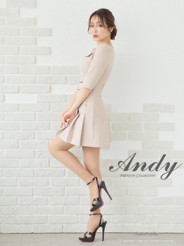 画像21: XSサイズあり【ANDY/アンディ】フロントジップ/ バイカラー/ チェーン/ 袖あり/ 七分袖/ フレア/ ミニドレス/ キャバドレス[OF05] (21)