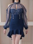 画像34: XSサイズあり【ANDY/アンディ】シアー/ レース/ マーメイド/ アシンメトリー/ 裾フリル/ パールボタン/ 袖あり/ 長袖/ ミニドレス/ キャバドレス[OF05] (34)