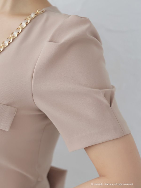 画像37: XSサイズあり【ANDY/アンディ】ワンカラー/ チェーン/ バックリボン/ 袖あり/ 半袖/ タイト/ ミニドレス/ キャバドレス[OF05] (37)