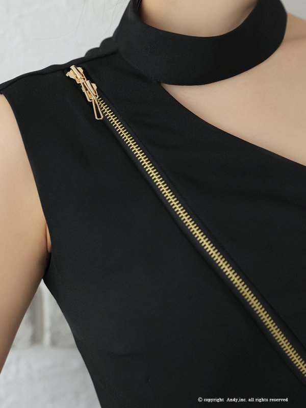 画像16: XSサイズあり【ANDY/アンディ】アシメデザイン/ ジップ/ シンプル/ ワンカラー/ ハイネック/ ノースリーブ/ タイト/ ミニドレス/ キャバドレス[OF05] (16)