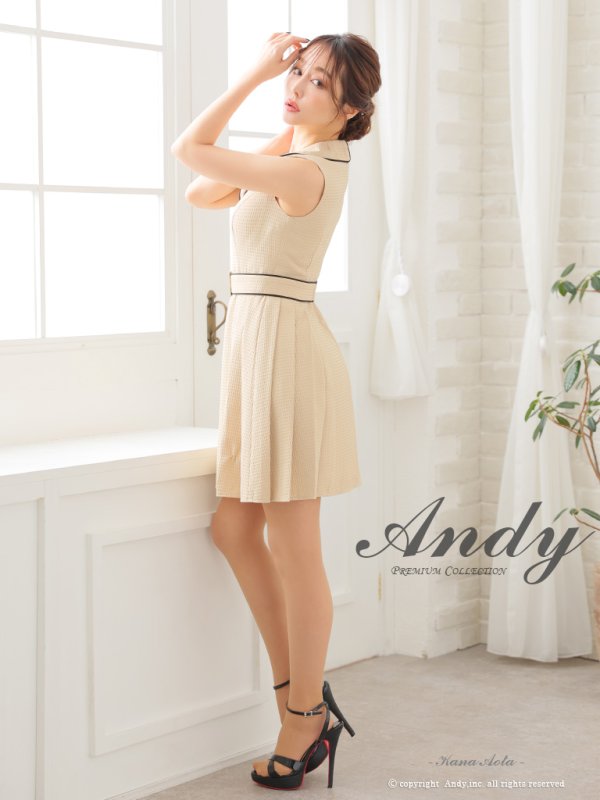 画像12: XSサイズあり【ANDY/アンディ】フロントジップ/ バイカラー/ ベルト/ ノースリーブ/ フレア/ ミニドレス/ キャバドレス[OF05] (12)