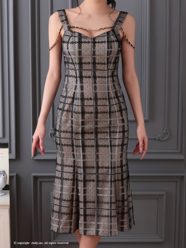 画像5: 【ANDY/アンディ】チェック/ レース/ チェーン/ ノースリーブ/ タイト/ マーメイド/ ミディドレス/ ミディアムドレス/ キャバドレス[OF05] (5)