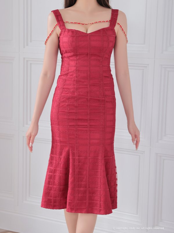 画像20: 【ANDY/アンディ】チェック/ レース/ チェーン/ ノースリーブ/ タイト/ マーメイド/ ミディドレス/ ミディアムドレス/ キャバドレス[OF05] (20)