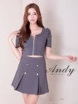 XSサイズあり【ANDY/アンディ】フロントジップ/ 半袖/ 袖あり/ ストレッチ/ ボックスプリーツ/ フレア/ セットアップ/ ミニドレス/ キャバドレス[OF05]　チャコールグレー