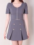 画像45: XSサイズあり【ANDY/アンディ】フロントジップ/ 半袖/ 袖あり/ ストレッチ/ ボックスプリーツ/ フレア/ セットアップ/ ミニドレス/ キャバドレス[OF05] (45)