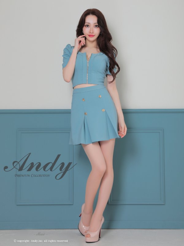 画像27: XSサイズあり【ANDY/アンディ】フロントジップ/ 半袖/ 袖あり/ ストレッチ/ ボックスプリーツ/ フレア/ セットアップ/ ミニドレス/ キャバドレス[OF05] (27)