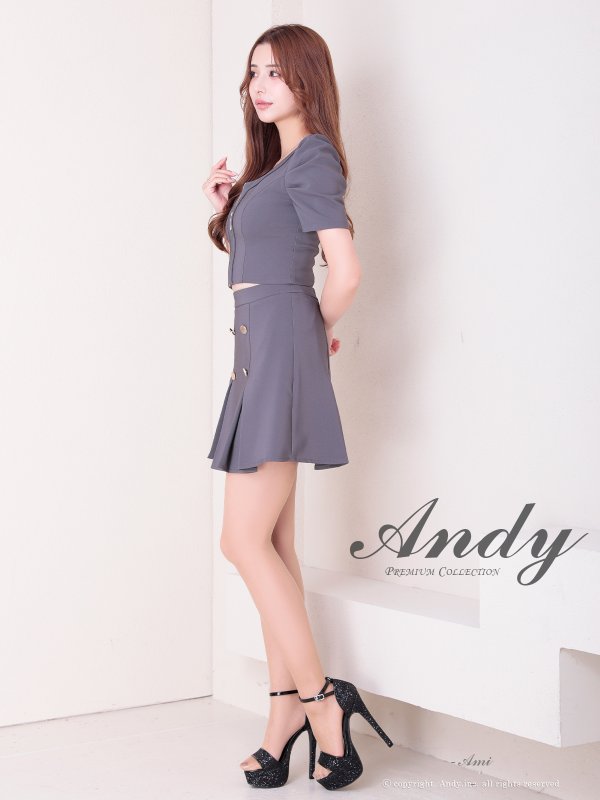 画像3: XSサイズあり【ANDY/アンディ】フロントジップ/ 半袖/ 袖あり/ ストレッチ/ ボックスプリーツ/ フレア/ セットアップ/ ミニドレス/ キャバドレス[OF05] (3)