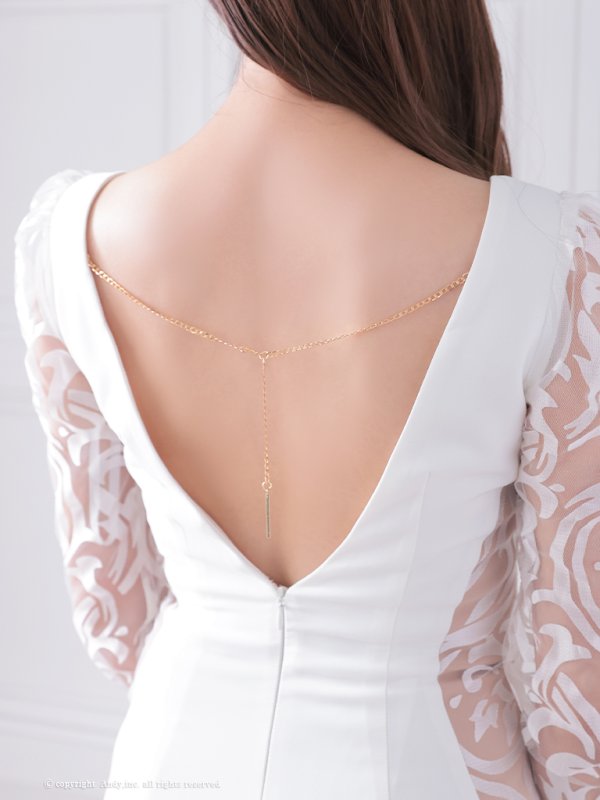 画像7: 【ANDY/アンディ】 シアー/ ジップ/ 長袖/ 七分袖/ テールカット/ マーメイド/  膝丈/ ミディアムドレス/ キャバドレス[OF05] (7)