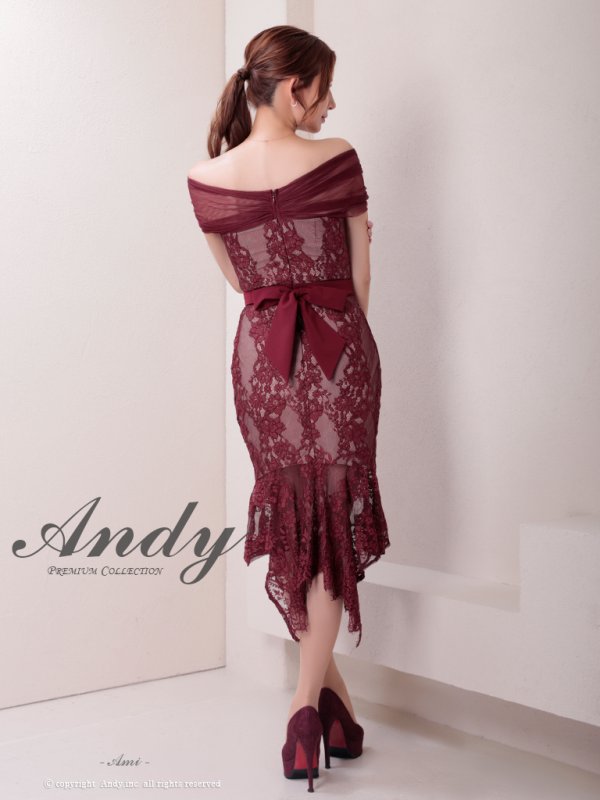 画像4: 【ANDY/アンディ】 レース/ アシメ/ カットアウト/ フリル/ オフショルデザイン/ 膝丈/ ミディアムドレス/ キャバドレス[OF05] (4)