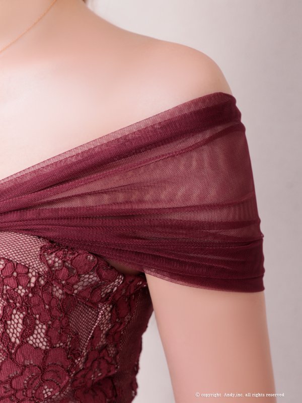 画像6: 【ANDY/アンディ】 レース/ アシメ/ カットアウト/ フリル/ オフショルデザイン/ 膝丈/ ミディアムドレス/ キャバドレス[OF05] (6)