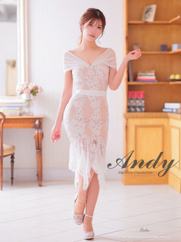 画像10: 【ANDY/アンディ】 レース/ アシメ/ カットアウト/ フリル/ オフショルデザイン/ 膝丈/ ミディアムドレス/ キャバドレス[OF05] (10)