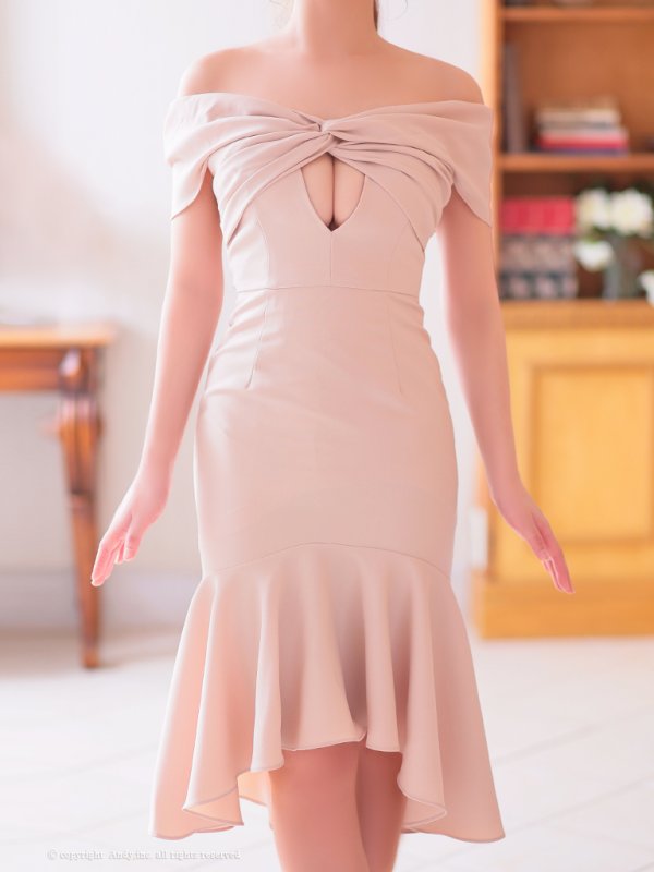 画像40: 【ANDY/アンディ】 フリル/ マーメイド/ カットアウト/ 無地/ オフショルデザイン/ ミディアムドレス/ キャバドレス[OF05] (40)