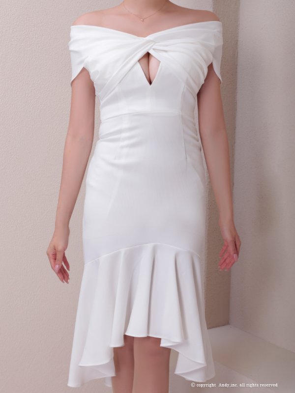 画像33: 【ANDY/アンディ】 フリル/ マーメイド/ カットアウト/ 無地/ オフショルデザイン/ ミディアムドレス/ キャバドレス[OF05] (33)