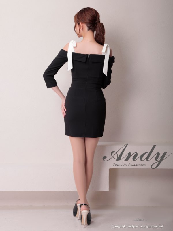 画像13: XSサイズあり【ANDY/アンディ】 フロントジッパー/ リボン/ 袖あり/ 七分袖/ ベルト/ ボタン/ タイト/ ミニドレス/ キャバドレス[OF05] (13)
