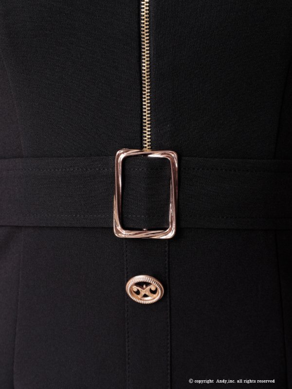 画像16: XSサイズあり【ANDY/アンディ】 フロントジッパー/ リボン/ 袖あり/ 七分袖/ ベルト/ ボタン/ タイト/ ミニドレス/ キャバドレス[OF05] (16)