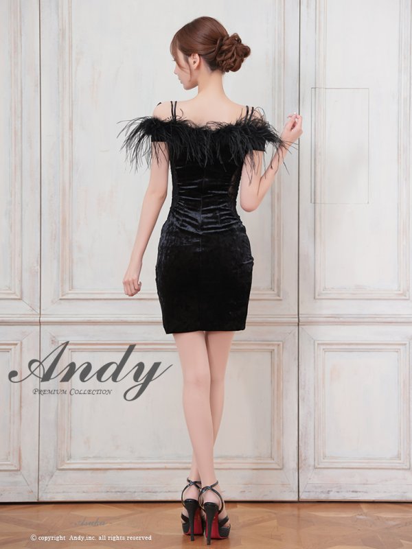 画像5: 【ANDY/アンディ】フェザー/ オフショル/ リボン/ ベロア/ ストレッチ/ タイト/ ミニドレス/ キャバドレス[OF05] (5)