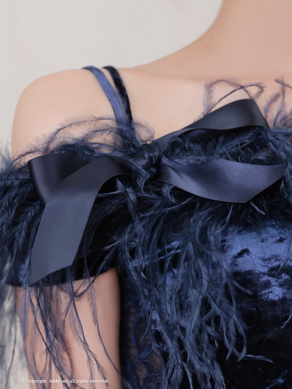 画像15: 【ANDY/アンディ】フェザー/ オフショル/ リボン/ ベロア/ ストレッチ/ タイト/ ミニドレス/ キャバドレス[OF05] (15)