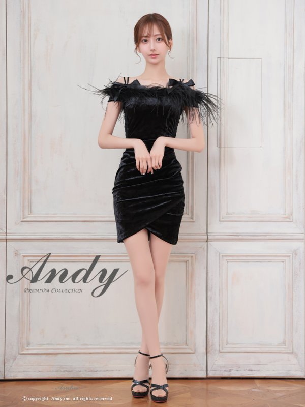 画像3: 【ANDY/アンディ】フェザー/ オフショル/ リボン/ ベロア/ ストレッチ/ タイト/ ミニドレス/ キャバドレス[OF05] (3)