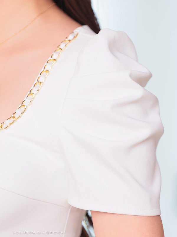 画像17: 【ANDY/アンディ】チェーンパイピング/ スクエアネック/ パフスリーブ/ 袖あり/ フロントジップ/ マーメイド/ セットアップ/ ミニドレス/ キャバドレス[OF05] (17)