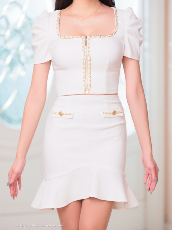 画像16: 【ANDY/アンディ】チェーンパイピング/ スクエアネック/ パフスリーブ/ 袖あり/ フロントジップ/ マーメイド/ セットアップ/ ミニドレス/ キャバドレス[OF05] (16)