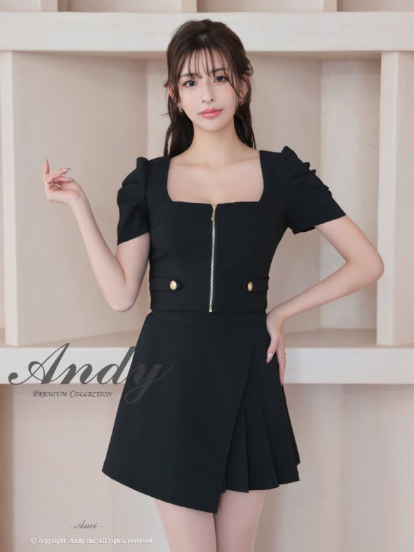 画像12: 【ANDY/アンディ】スクエアネック/ パフスリーブ/ 袖あり/ フロントジップ/ プリーツ/ フレア/ セットアップ/ ミニドレス/ キャバドレス[OF05] (12)