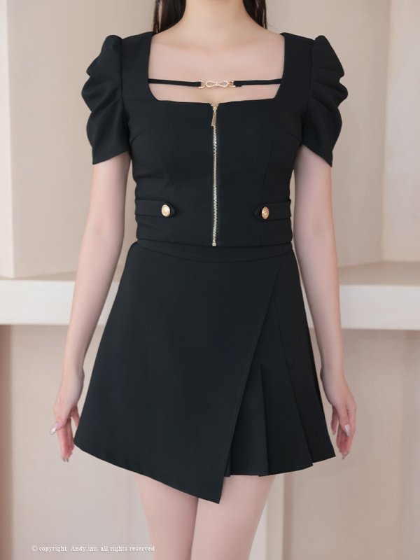 画像16: 【ANDY/アンディ】スクエアネック/ パフスリーブ/ 袖あり/ フロントジップ/ プリーツ/ フレア/ セットアップ/ ミニドレス/ キャバドレス[OF05] (16)