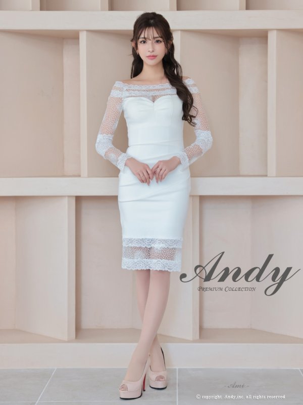 画像9: 【ANDY/アンディ】オフショルダー/ 長袖/ 袖あり/ レース/ 膝丈/ タイト/ ミディアムドレス/ キャバドレス[OF05] (9)