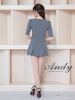 画像4: 【ANDY/アンディ】フロントジップ/ 半袖/ 袖あり/ スクエアネック/ ボタン/ ストレッチ/ フレア/ セットアップ/ ミニドレス/ キャバドレス[OF05] (4)