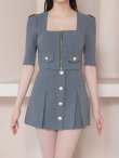 画像5: 【ANDY/アンディ】フロントジップ/ 半袖/ 袖あり/ スクエアネック/ ボタン/ ストレッチ/ フレア/ セットアップ/ ミニドレス/ キャバドレス[OF05] (5)