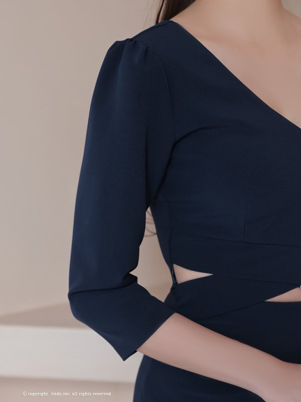 画像14: 【ANDY/アンディ】ストレッチ/ 長袖/ 袖あり/ ウエストカット/ アシンメトリー/ ラップスカート/ タイト/ ミニドレス/ キャバドレス[OF05] (14)