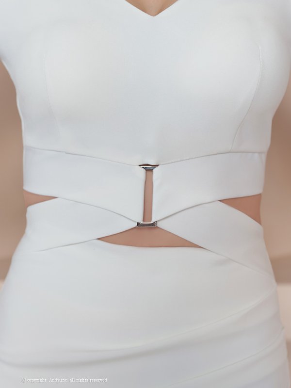 画像7: 【ANDY/アンディ】ストレッチ/ 長袖/ 袖あり/ ウエストカット/ アシンメトリー/ ラップスカート/ タイト/ ミニドレス/ キャバドレス[OF05] (7)