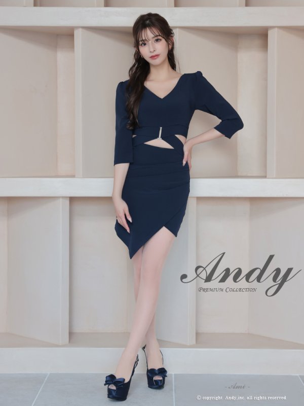 画像10: 【ANDY/アンディ】ストレッチ/ 長袖/ 袖あり/ ウエストカット/ アシンメトリー/ ラップスカート/ タイト/ ミニドレス/ キャバドレス[OF05] (10)