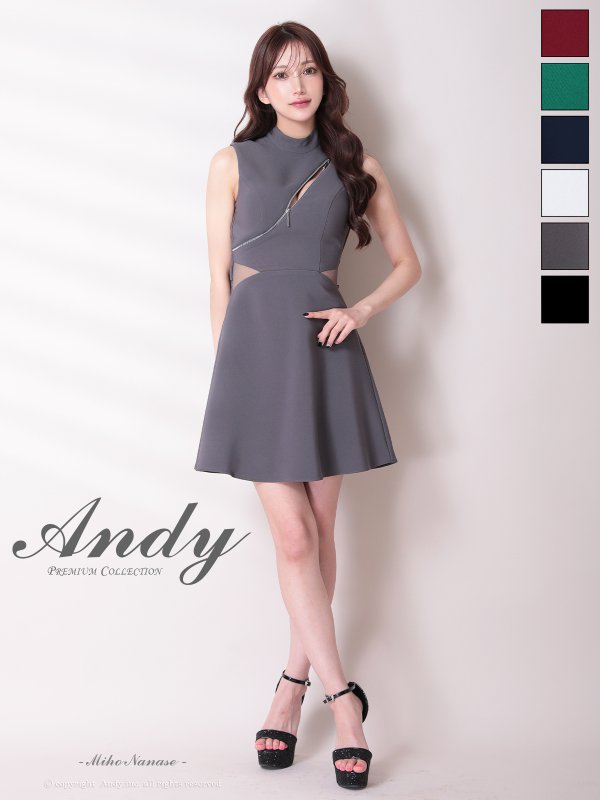 画像2: XSサイズあり【ANDY/アンディ】ハイネック/ フロントジップ/ ウエストシアー/ バックリボン/ ノースリーブ/ フレア/ ミニドレス/ キャバドレス[OF05] (2)