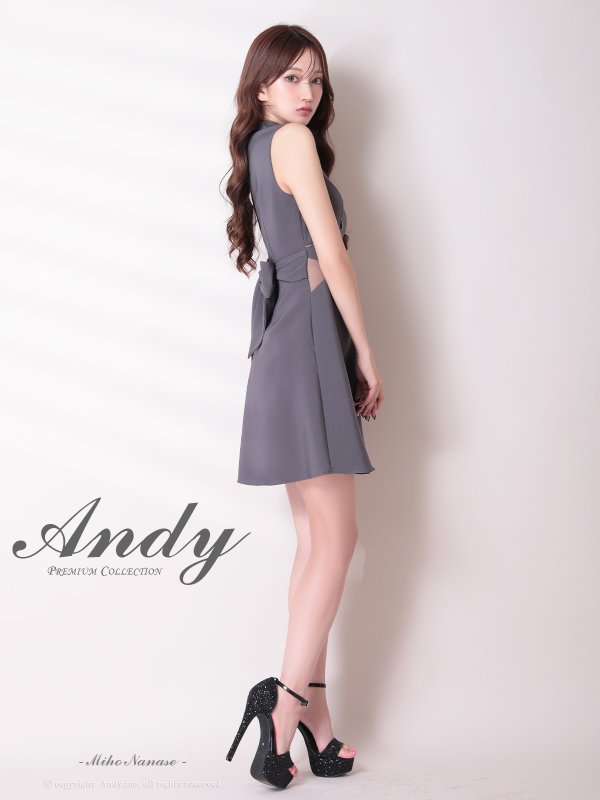 画像3: XSサイズあり【ANDY/アンディ】ハイネック/ フロントジップ/ ウエストシアー/ バックリボン/ ノースリーブ/ フレア/ ミニドレス/ キャバドレス[OF05] (3)