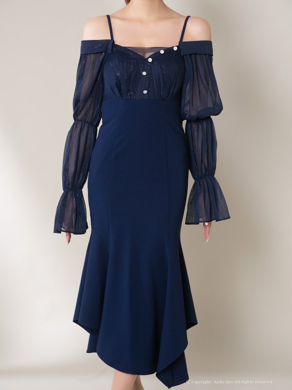 画像20: 【ANDY/アンディ】 オフショルダー/ 長袖/ 袖あり/ バストシアー/ キャミソール/ ミディアムドレス/ キャバドレス[OF05] (20)