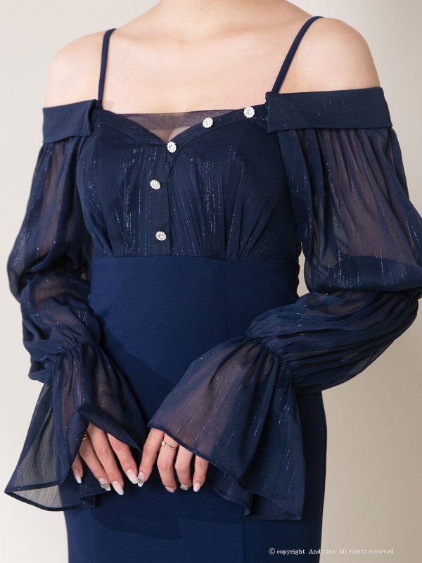 画像22: 【ANDY/アンディ】 オフショルダー/ 長袖/ 袖あり/ バストシアー/ キャミソール/ ミディアムドレス/ キャバドレス[OF05] (22)