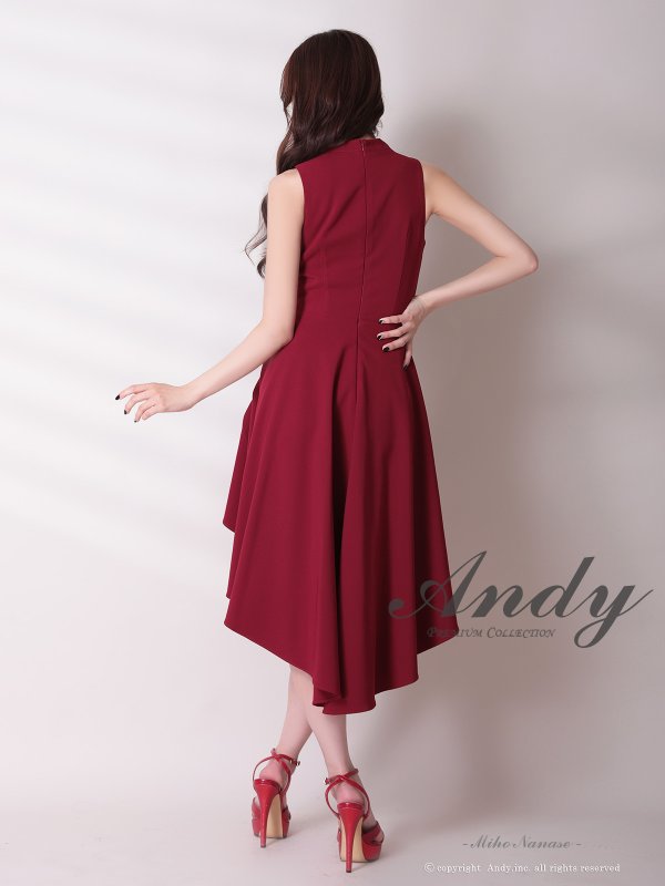 画像19: XSサイズあり【ANDY/アンディ】テールカット/ プチハイネック/ リボン/ ギャザリング/ ノースリーブ/ フレア/ ミディアムドレス/ ワンピース/ キャバドレス[OF05] (19)