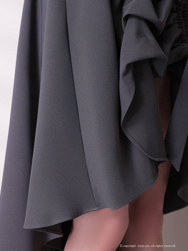 画像15: XSサイズあり【ANDY/アンディ】テールカット/ プチハイネック/ リボン/ ギャザリング/ ノースリーブ/ フレア/ ミディアムドレス/ ワンピース/ キャバドレス[OF05] (15)