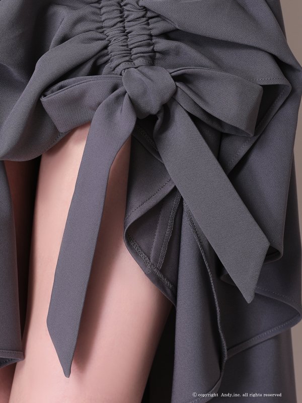 画像14: XSサイズあり【ANDY/アンディ】テールカット/ プチハイネック/ リボン/ ギャザリング/ ノースリーブ/ フレア/ ミディアムドレス/ ワンピース/ キャバドレス[OF05] (14)