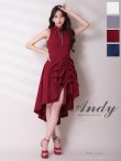 画像16: XSサイズあり【ANDY/アンディ】テールカット/ プチハイネック/ リボン/ ギャザリング/ ノースリーブ/ フレア/ ミディアムドレス/ ワンピース/ キャバドレス[OF05] (16)