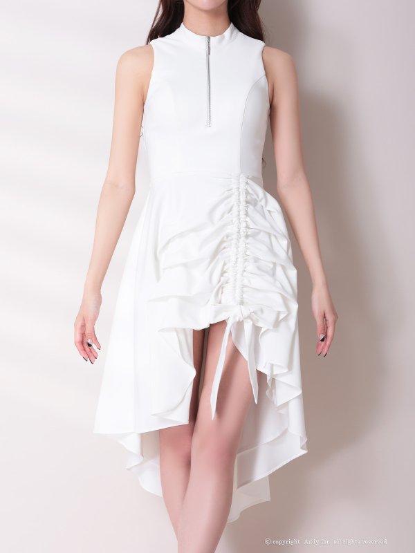 画像27: XSサイズあり【ANDY/アンディ】テールカット/ プチハイネック/ リボン/ ギャザリング/ ノースリーブ/ フレア/ ミディアムドレス/ ワンピース/ キャバドレス[OF05] (27)