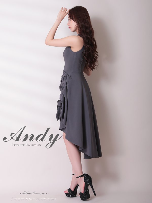 画像11: XSサイズあり【ANDY/アンディ】テールカット/ プチハイネック/ リボン/ ギャザリング/ ノースリーブ/ フレア/ ミディアムドレス/ ワンピース/ キャバドレス[OF05] (11)