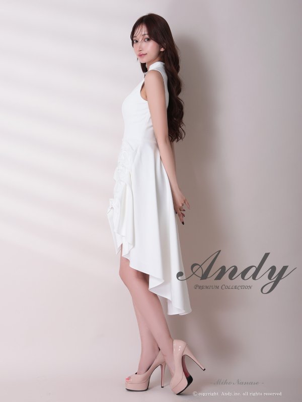 画像25: XSサイズあり【ANDY/アンディ】テールカット/ プチハイネック/ リボン/ ギャザリング/ ノースリーブ/ フレア/ ミディアムドレス/ ワンピース/ キャバドレス[OF05] (25)