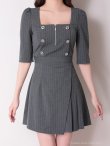 画像5: 【ANDY/アンディ】スクエアネック/ ストライプ/ ボタン/ フロントジップ/ ハーフスリーブ/ 袖あり/ プリーツ/ フレア/ アシンメトリー/ ミニドレス/ キャバドレス[OF05] (5)