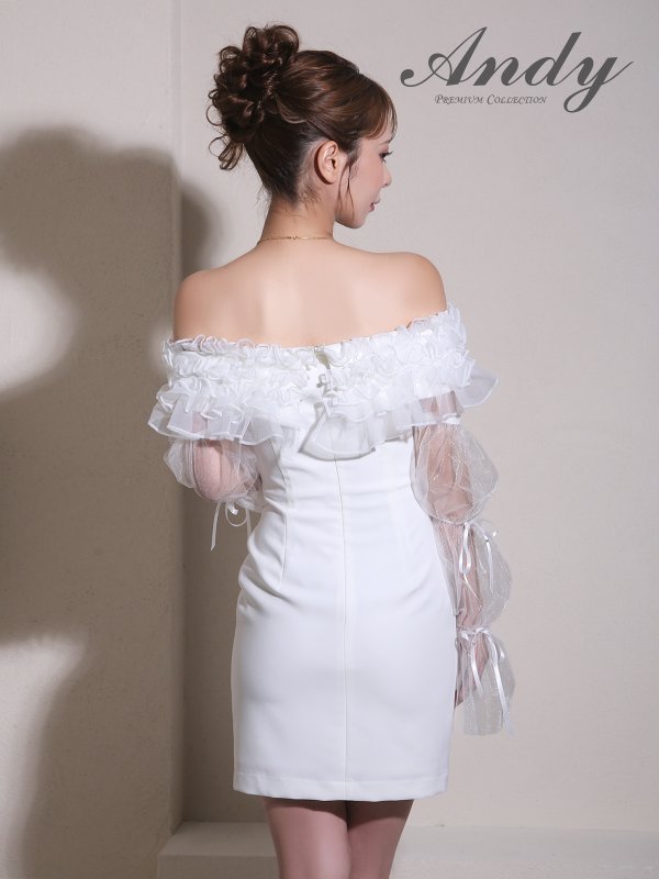 画像19: 【ANDY/アンディ】 ギャザーフリル/ 2way/ 袖付き/ ロングスリーブ/ オフショル/ シアー/ チュール/ タイト/ ミニドレス/ キャバドレス[OF05] (19)