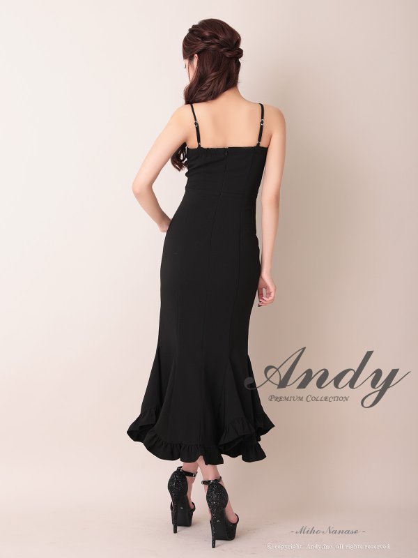 画像16: 【ANDY/アンディ】 シンプル/ ワンカラー/ バストシアー/ キャミソール/ 裾フリル/ スリット/ マーメイド/ ミディアムドレス/ キャバドレス[OF05] (16)