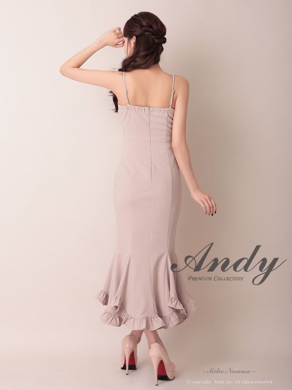 画像4: 【ANDY/アンディ】 シンプル/ ワンカラー/ バストシアー/ キャミソール/ 裾フリル/ スリット/ マーメイド/ ミディアムドレス/ キャバドレス[OF05] (4)