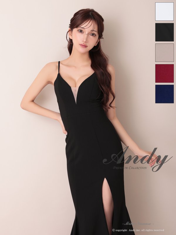 画像13: 【ANDY/アンディ】 シンプル/ ワンカラー/ バストシアー/ キャミソール/ 裾フリル/ スリット/ マーメイド/ ミディアムドレス/ キャバドレス[OF05] (13)