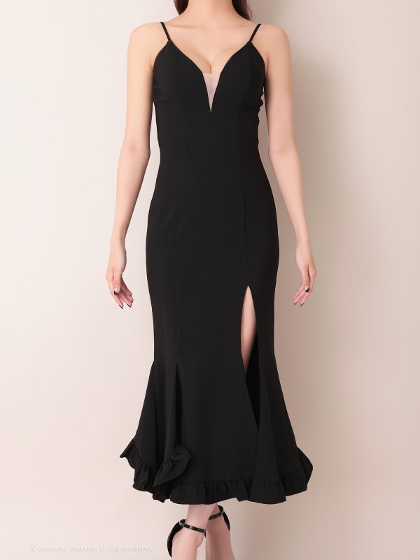 画像17: 【ANDY/アンディ】 シンプル/ ワンカラー/ バストシアー/ キャミソール/ 裾フリル/ スリット/ マーメイド/ ミディアムドレス/ キャバドレス[OF05] (17)